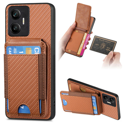 Realme C55 Vertical Flip Wallet Stand Phone Case with Carbon Fibre Pattern