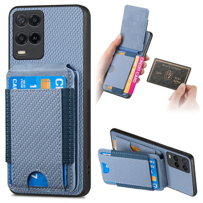 Realme 8 5G Vertical Flip Wallet Stand Phone Case with Carbon Fibre Pattern