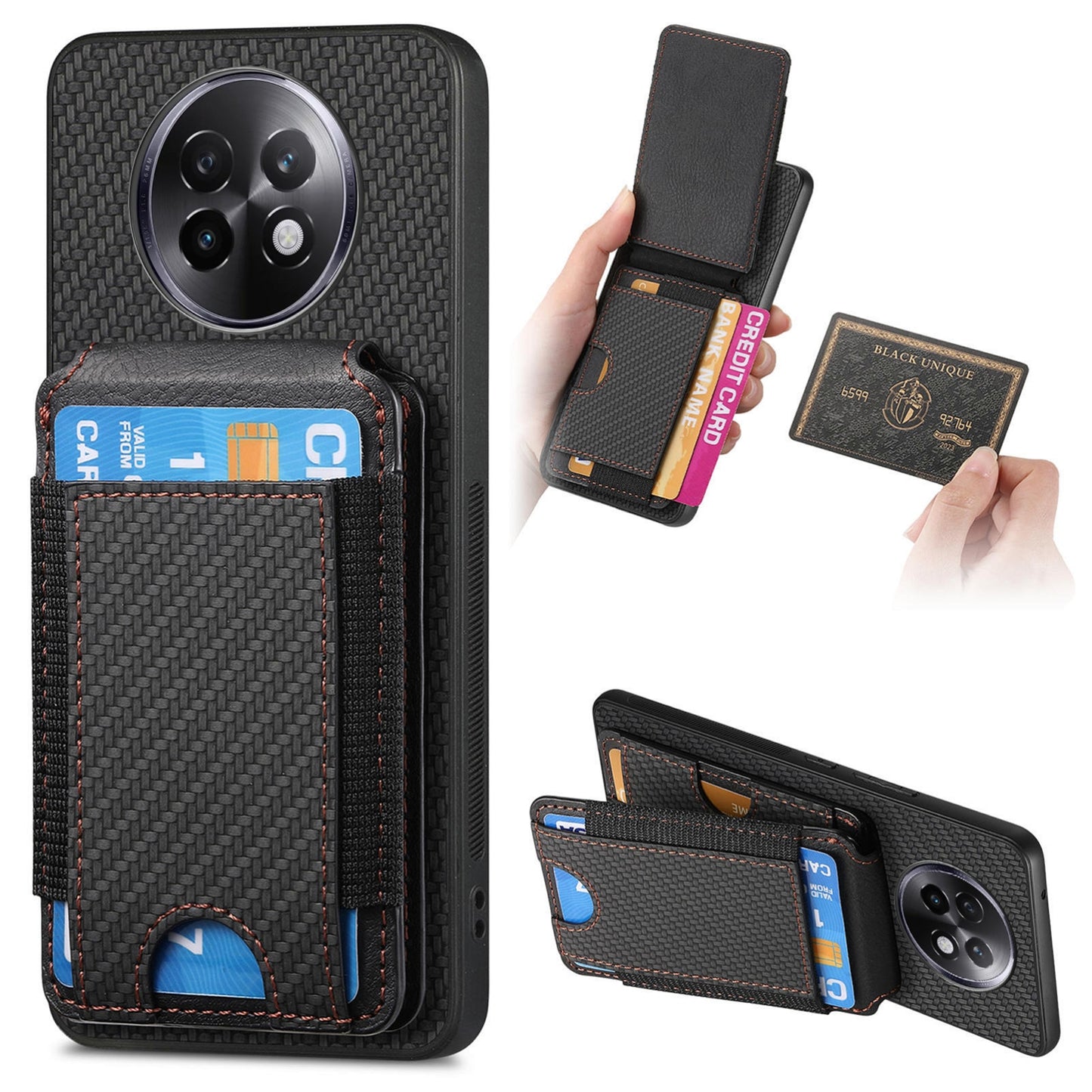 Realme 13 Pro Vertical Flip Wallet Stand Phone Case with Carbon Fibre Pattern