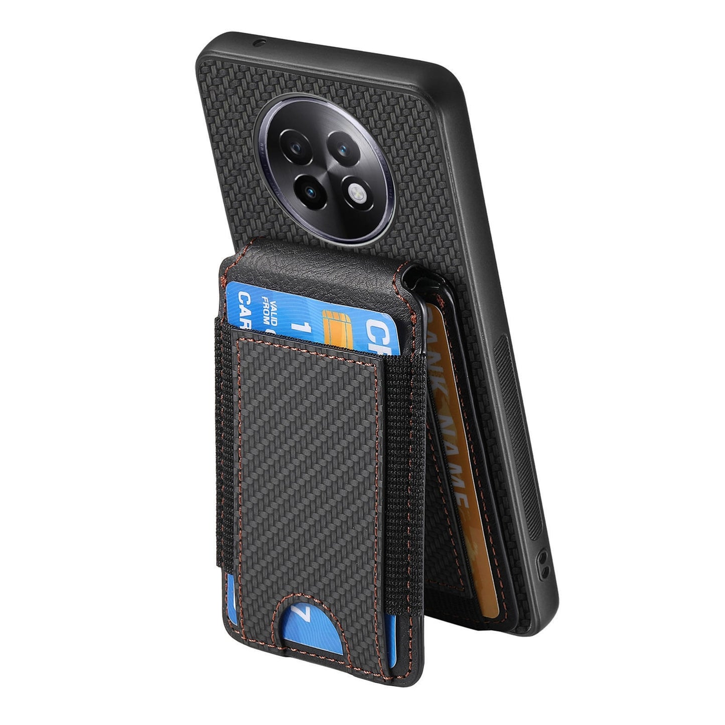Realme 13+ Vertical Flip Wallet Stand Phone Case with Carbon Fibre Pattern
