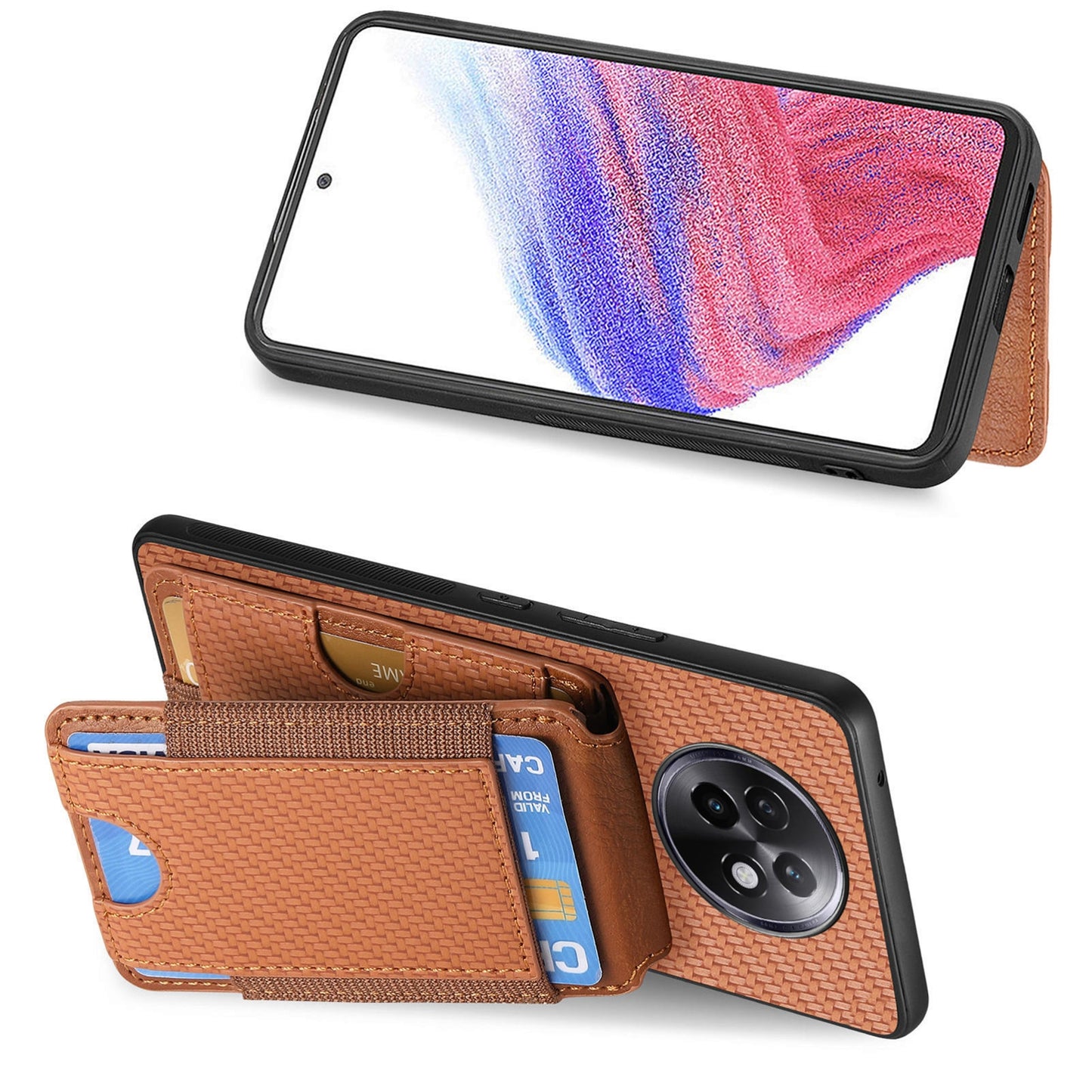 Realme 13+ Vertical Flip Wallet Stand Phone Case with Carbon Fibre Pattern