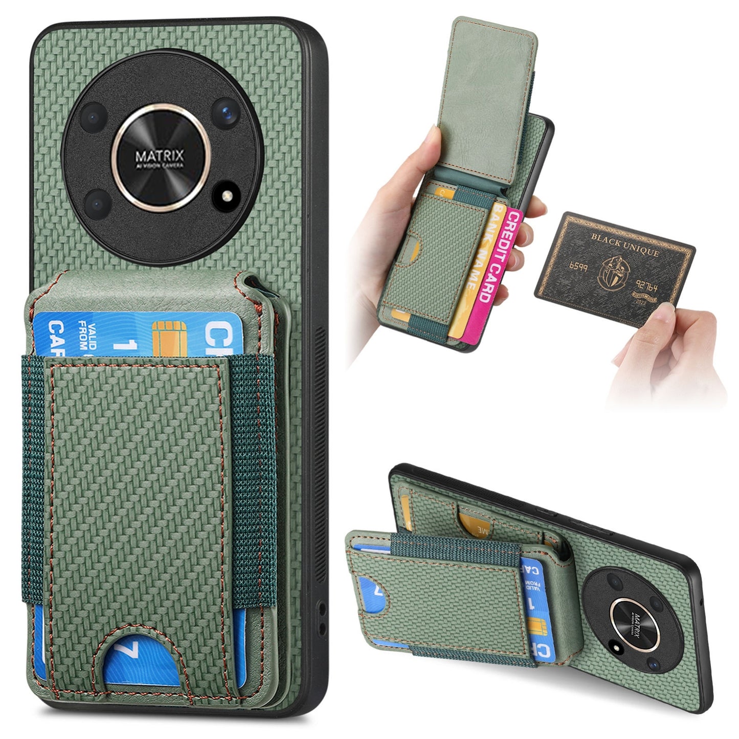 Honor X30 Vertical Flip Wallet Stand Phone Case with Carbon Fibre Pattern