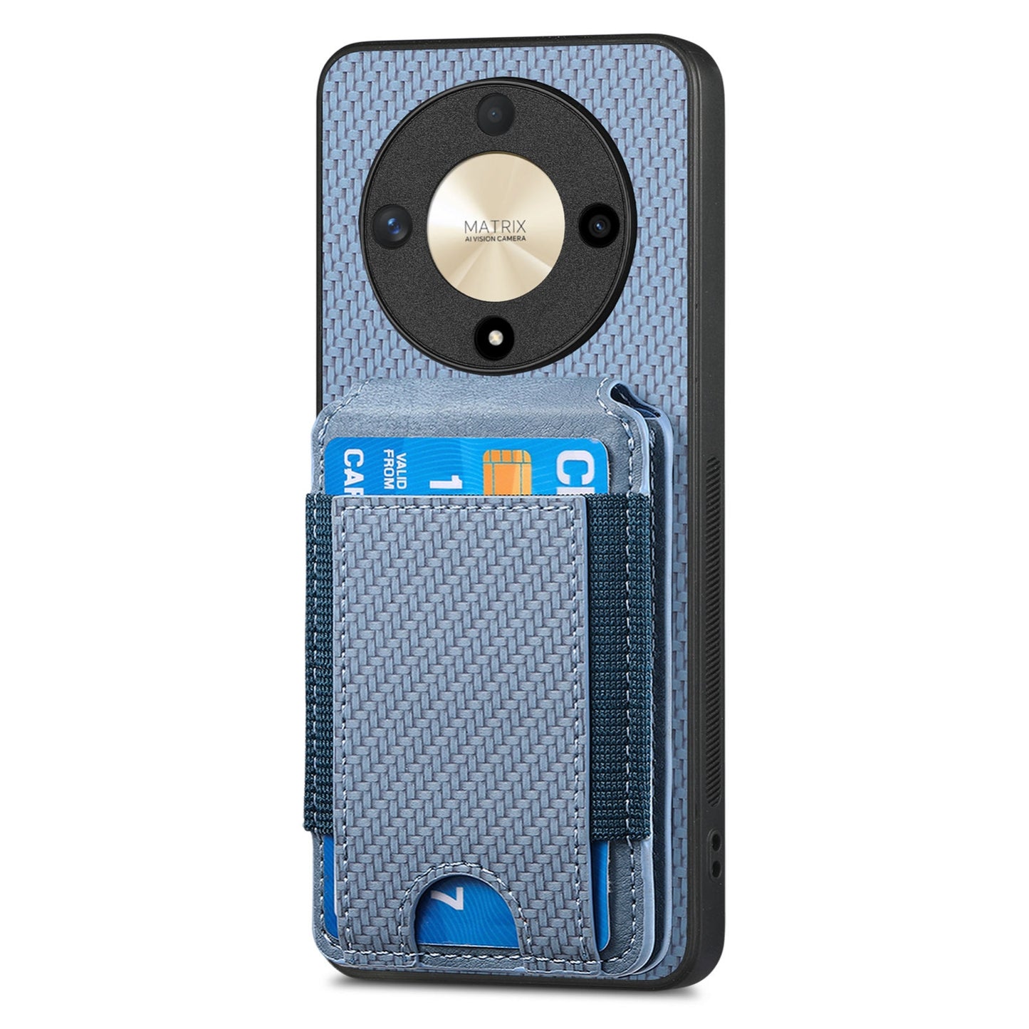 Honor Magic4 5G Vertical Flip Wallet Stand Phone Case with Carbon Fibre Pattern