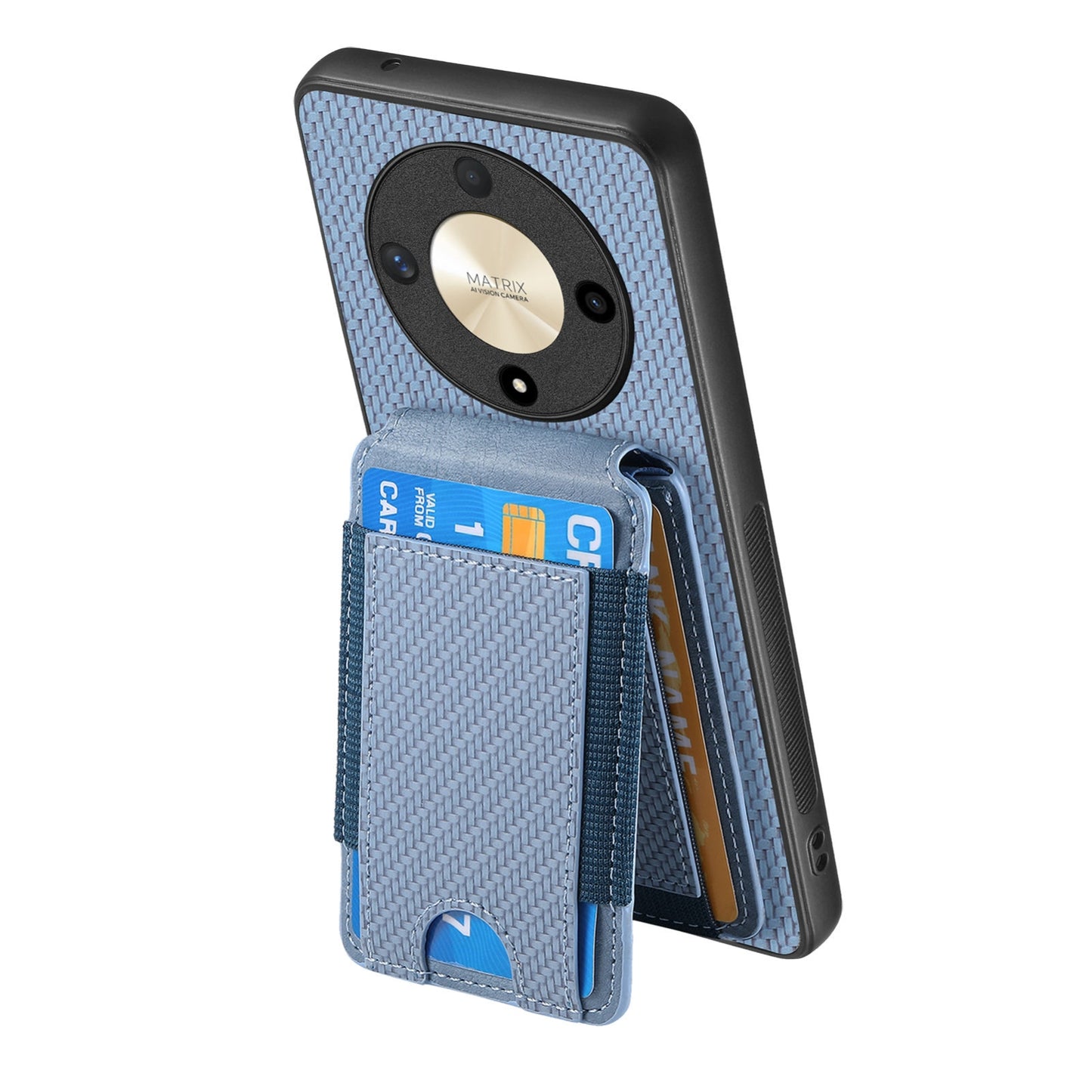 Honor Magic4 5G Vertical Flip Wallet Stand Phone Case with Carbon Fibre Pattern