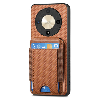 Honor Magic4 5G Vertical Flip Wallet Stand Phone Case with Carbon Fibre Pattern