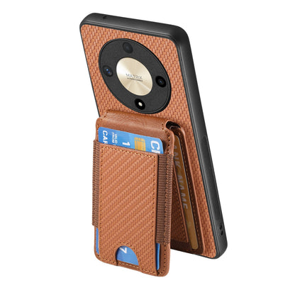 Honor Magic4 5G Vertical Flip Wallet Stand Phone Case with Carbon Fibre Pattern