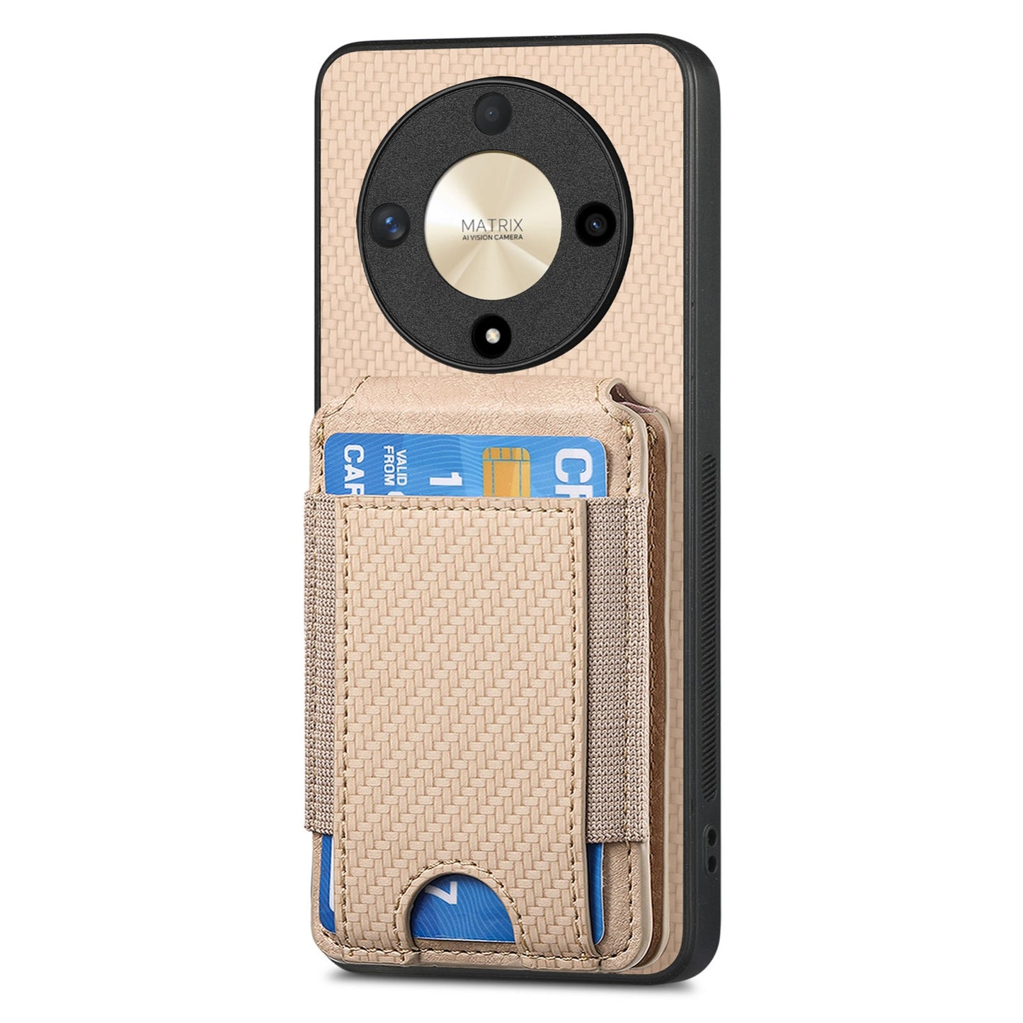 Honor Magic4 5G Vertical Flip Wallet Stand Phone Case with Carbon Fibre Pattern