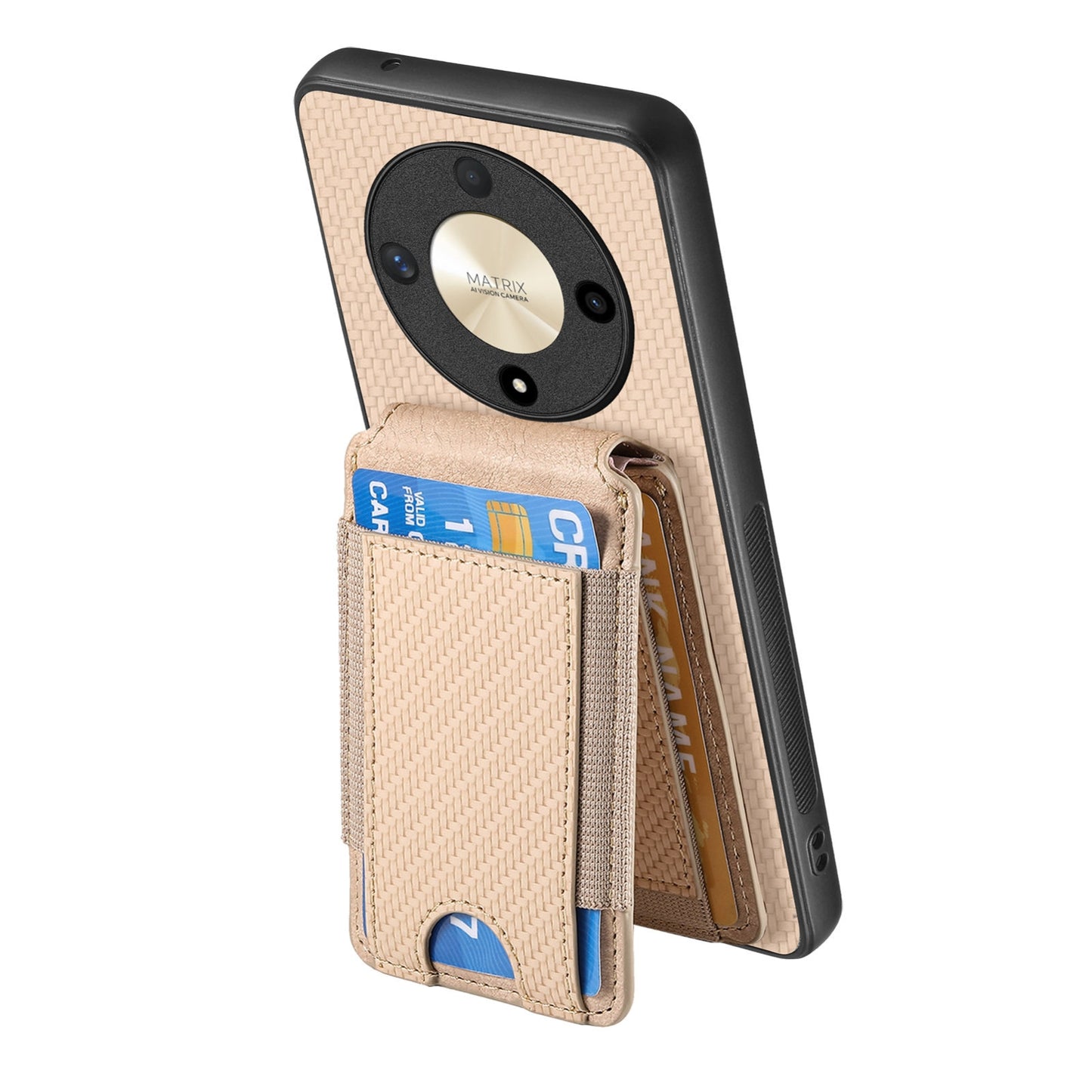 Honor Magic4 5G Vertical Flip Wallet Stand Phone Case with Carbon Fibre Pattern