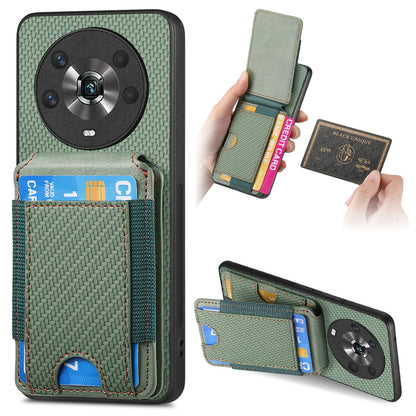 Honor Magic4 5G Vertical Flip Wallet Stand Phone Case with Carbon Fibre Pattern