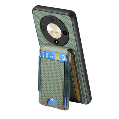Honor Magic4 5G Vertical Flip Wallet Stand Phone Case with Carbon Fibre Pattern