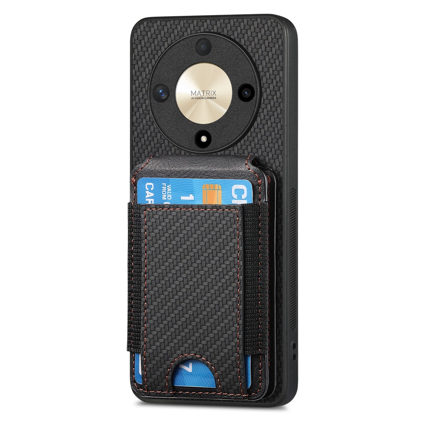 Honor Magic4 Pro Vertical Flip Wallet Stand Phone Case with Carbon Fibre Pattern