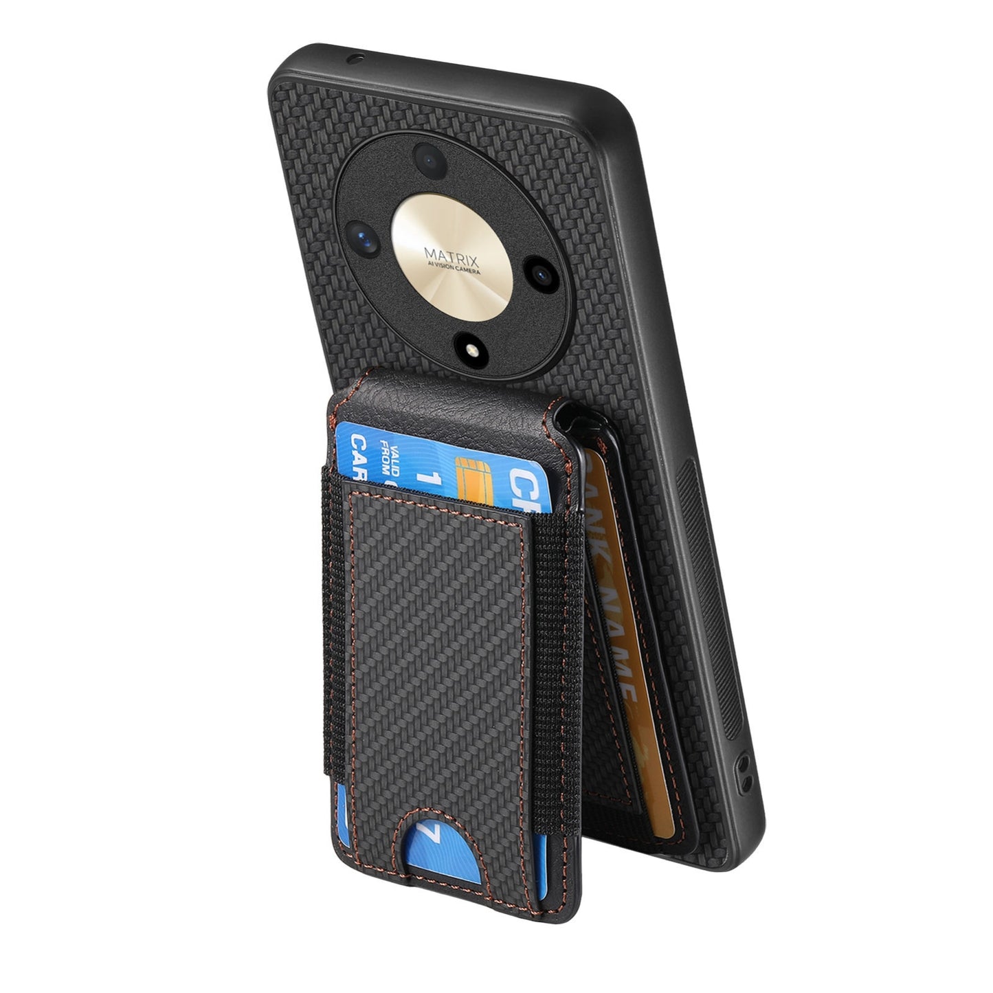 Honor Magic4 Pro Vertical Flip Wallet Stand Phone Case with Carbon Fibre Pattern