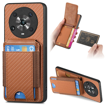 Honor Magic4 Pro Vertical Flip Wallet Stand Phone Case with Carbon Fibre Pattern