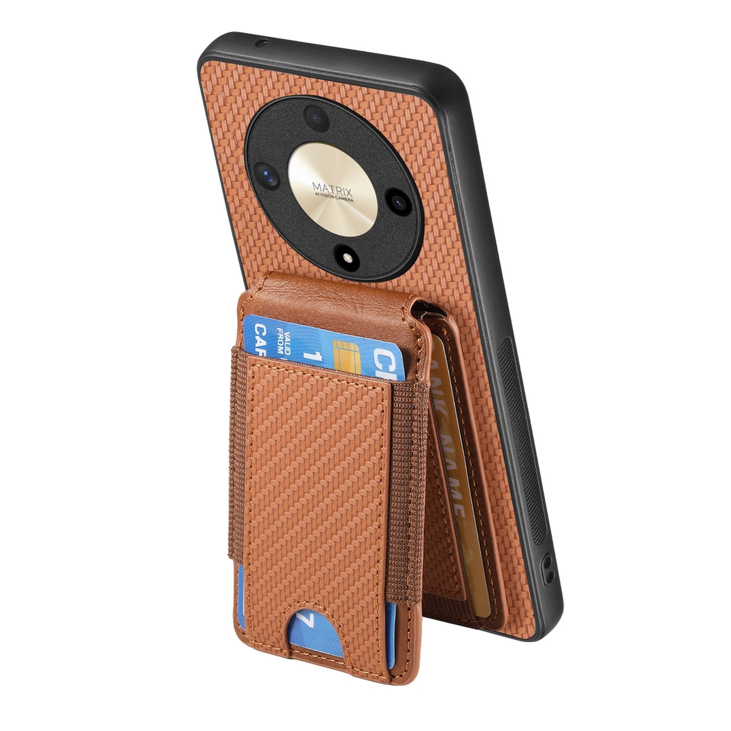 Honor Magic4 Pro Vertical Flip Wallet Stand Phone Case with Carbon Fibre Pattern