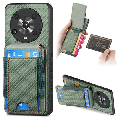 Honor Magic4 Pro Vertical Flip Wallet Stand Phone Case with Carbon Fibre Pattern