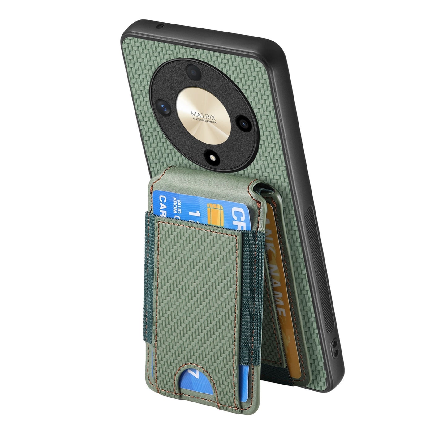 Honor Magic4 Pro Vertical Flip Wallet Stand Phone Case with Carbon Fibre Pattern