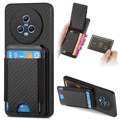 Honor Magic5 Vertical Flip Wallet Stand Phone Case with Carbon Fibre Pattern