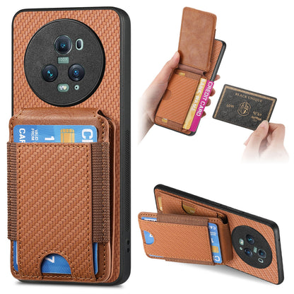 Honor Magic5 Pro Vertical Flip Wallet Stand Phone Case with Carbon Fibre Pattern