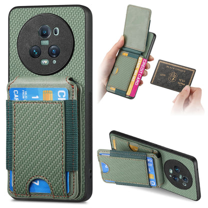 Honor Magic5 Pro Vertical Flip Wallet Stand Phone Case with Carbon Fibre Pattern