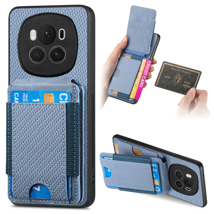 Honor Magic6 Vertical Flip Wallet Stand Phone Case with Carbon Fibre Pattern