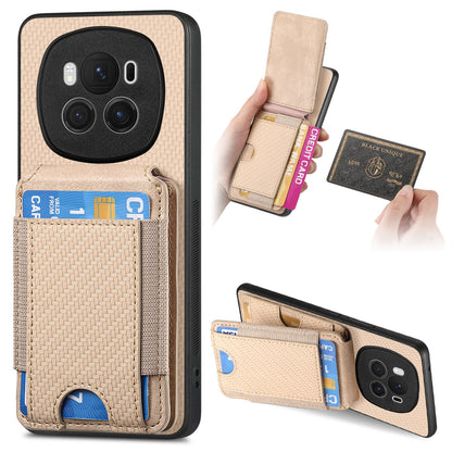 Honor Magic6 Vertical Flip Wallet Stand Phone Case with Carbon Fibre Pattern