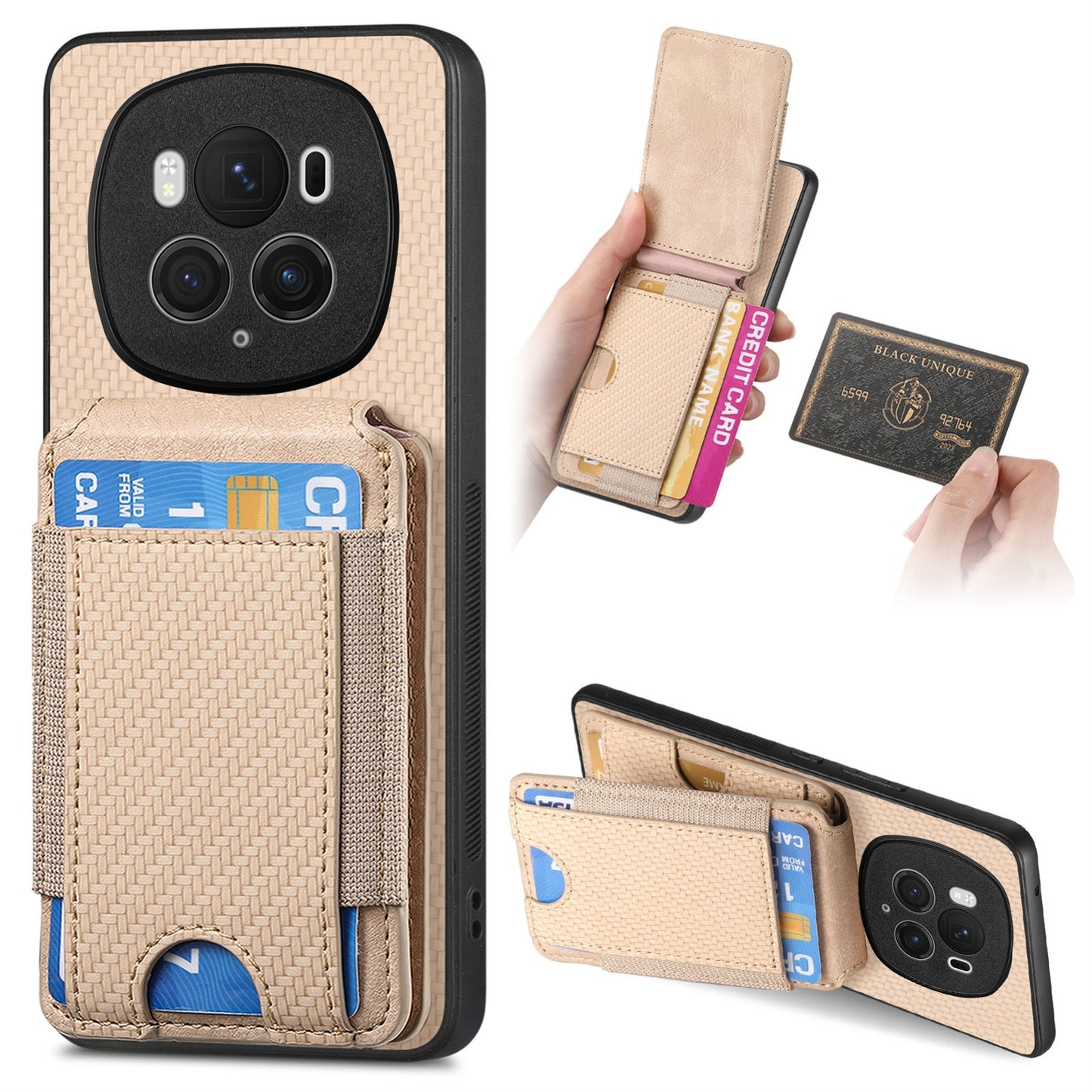 Honor Magic6 Pro Vertical Flip Wallet Stand Phone Case with Carbon Fibre Pattern