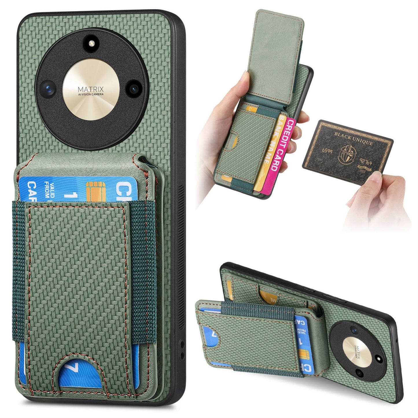 Honor X50 5G Vertical Flip Wallet Stand Phone Case with Carbon Fibre Pattern