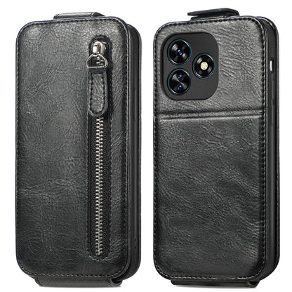 Oukitel C51 Zipper Wallet Case - Vertical Flip Leather Phone Cover with Multiple Card Slots and Stand