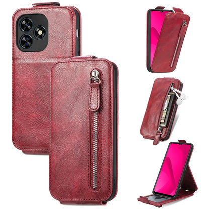 Oukitel C51 Zipper Wallet Case - Vertical Flip Leather Phone Cover with Multiple Card Slots and Stand