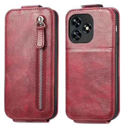 Oukitel C51 Zipper Wallet Case - Vertical Flip Leather Phone Cover with Multiple Card Slots and Stand