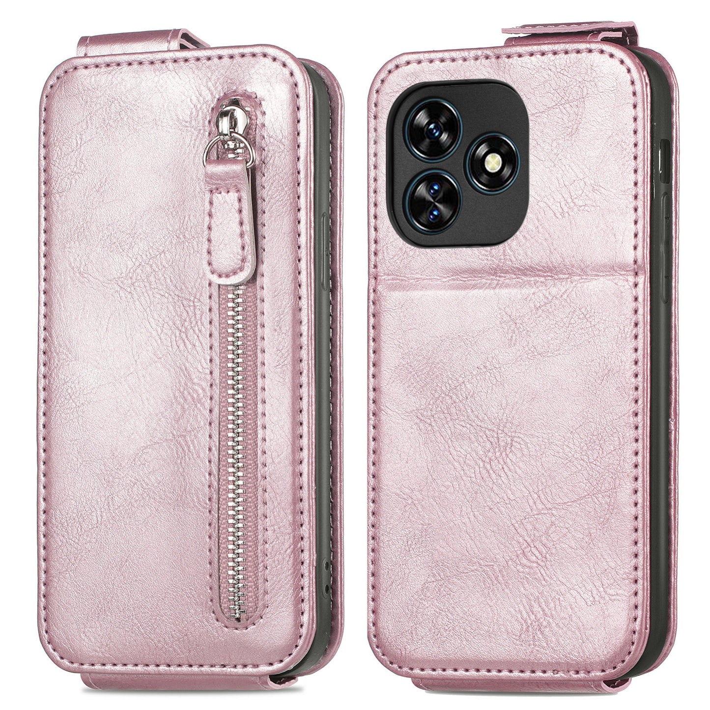 Oukitel C51 Zipper Wallet Case - Vertical Flip Leather Phone Cover with Multiple Card Slots and Stand