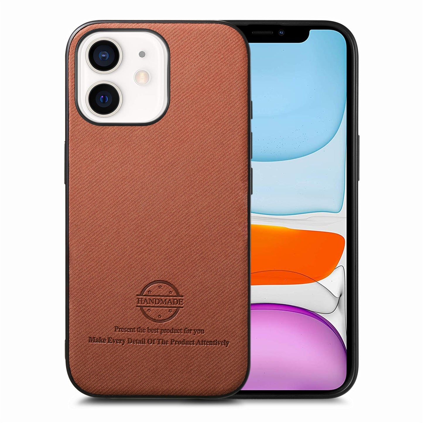 iPhone 11 Case - Vegan Leather and Twill Fabric Skin with Anti-Scratch and Drop Protection Back Phone Case
