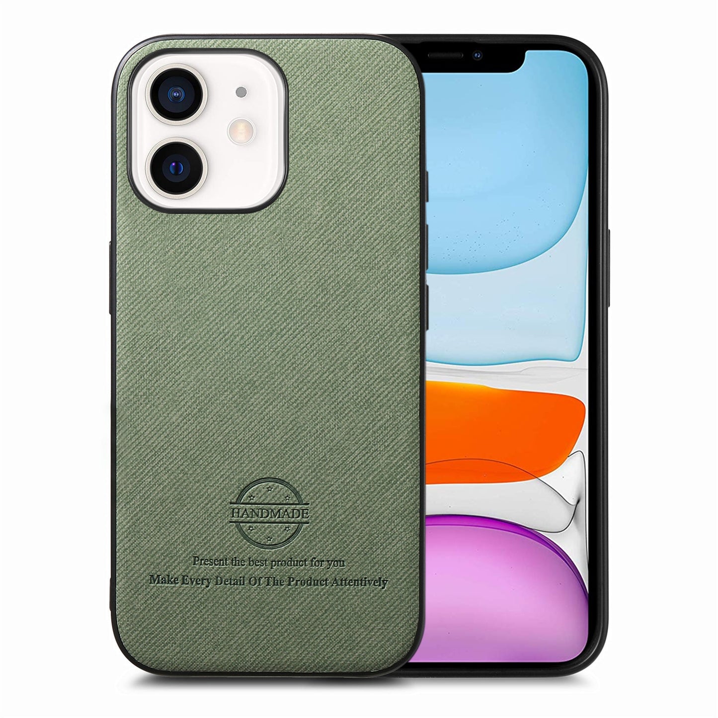 iPhone 11 Case - Vegan Leather and Twill Fabric Skin with Anti-Scratch and Drop Protection Back Phone Case