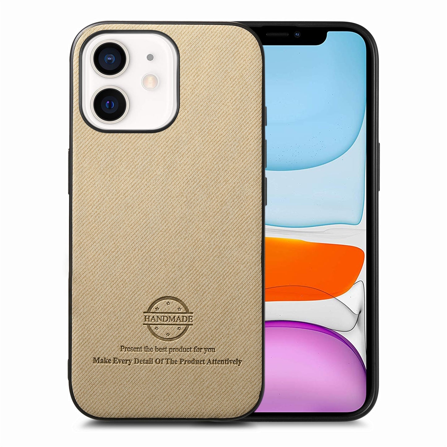 iPhone 11 Case - Vegan Leather and Twill Fabric Skin with Anti-Scratch and Drop Protection Back Phone Case