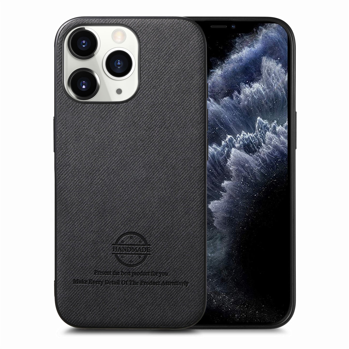 iPhone 11 Pro Case - Vegan Leather and Twill Fabric Skin with Anti-Scratch and Drop Protection Back Phone Case