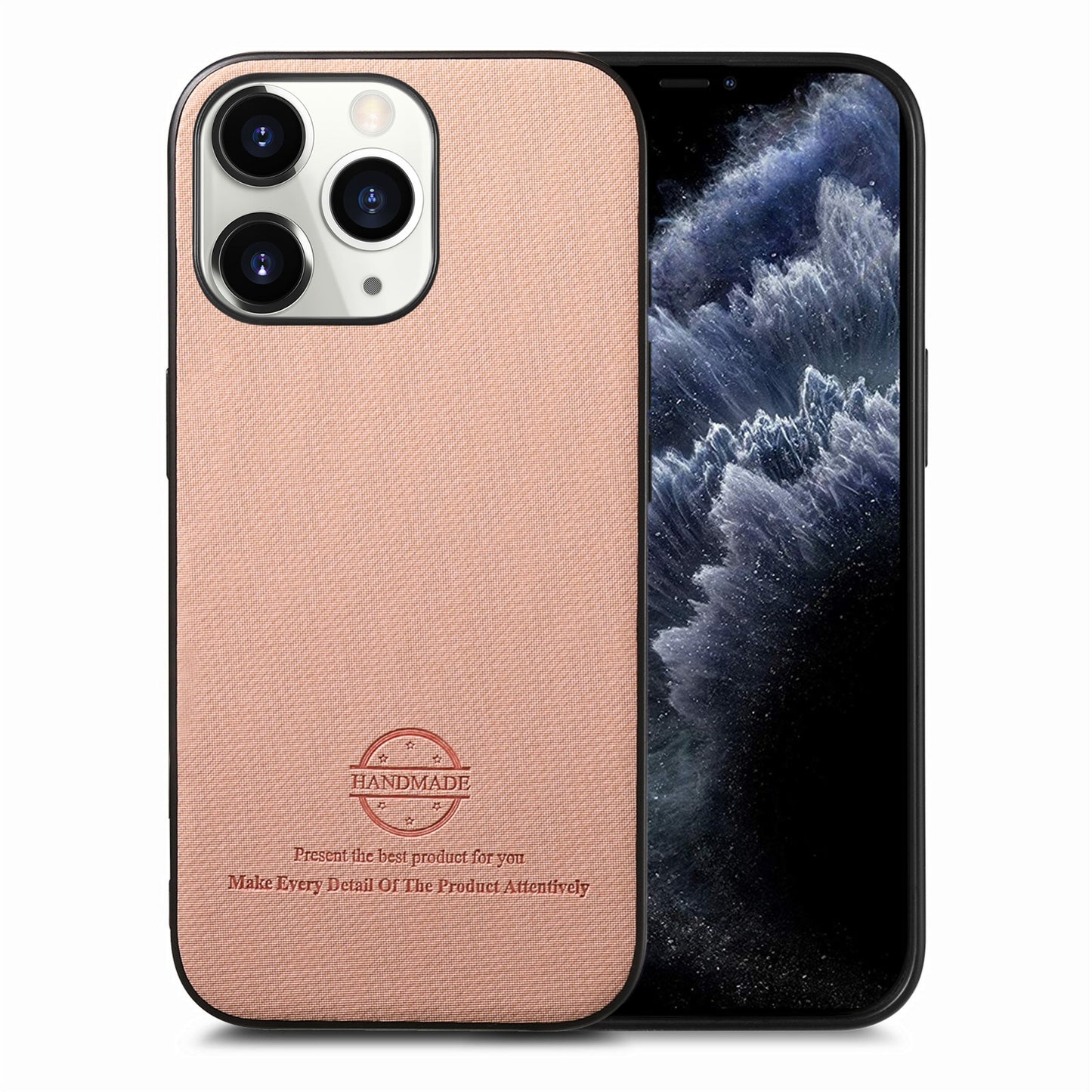 iPhone 11 Pro Max Case - Vegan Leather and Twill Fabric Skin with Anti-Scratch and Drop Protection Back Phone Case