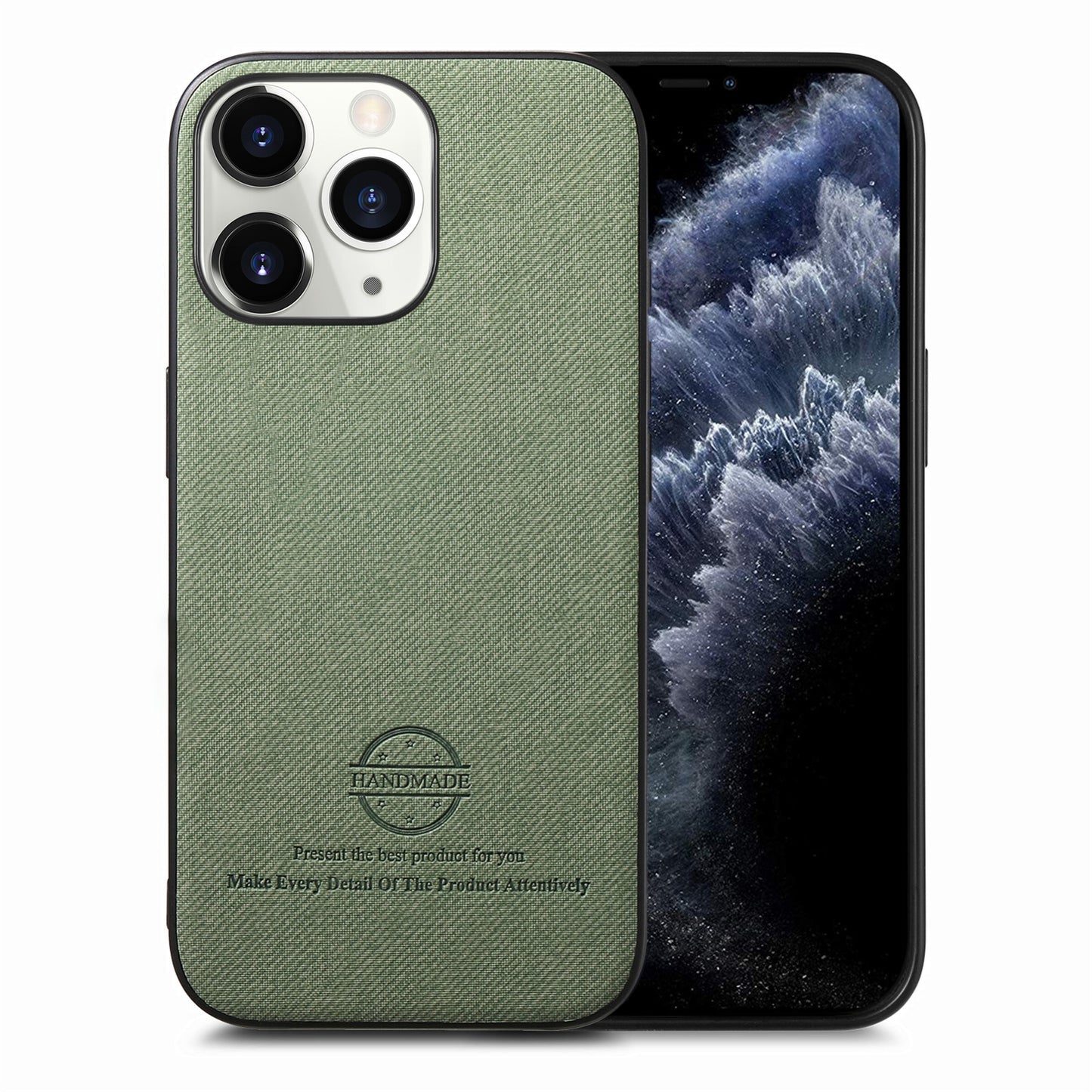 iPhone 11 Pro Max Case - Vegan Leather and Twill Fabric Skin with Anti-Scratch and Drop Protection Back Phone Case