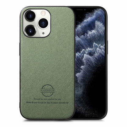 iPhone 11 Pro Max Case - Vegan Leather and Twill Fabric Skin with Anti-Scratch and Drop Protection Back Phone Case