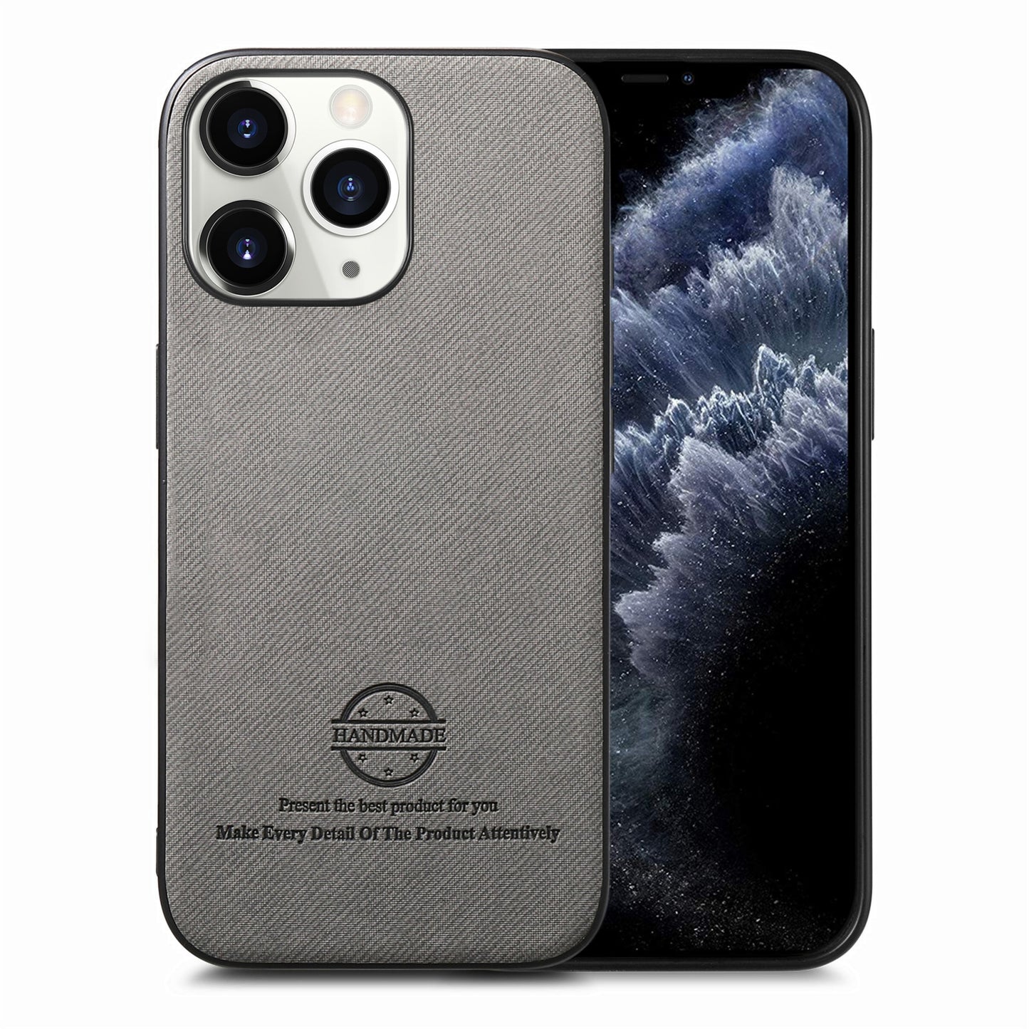 iPhone 11 Pro Max Case - Vegan Leather and Twill Fabric Skin with Anti-Scratch and Drop Protection Back Phone Case