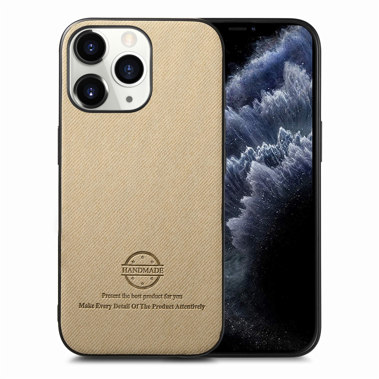iPhone 11 Pro Max Case - Vegan Leather and Twill Fabric Skin with Anti-Scratch and Drop Protection Back Phone Case