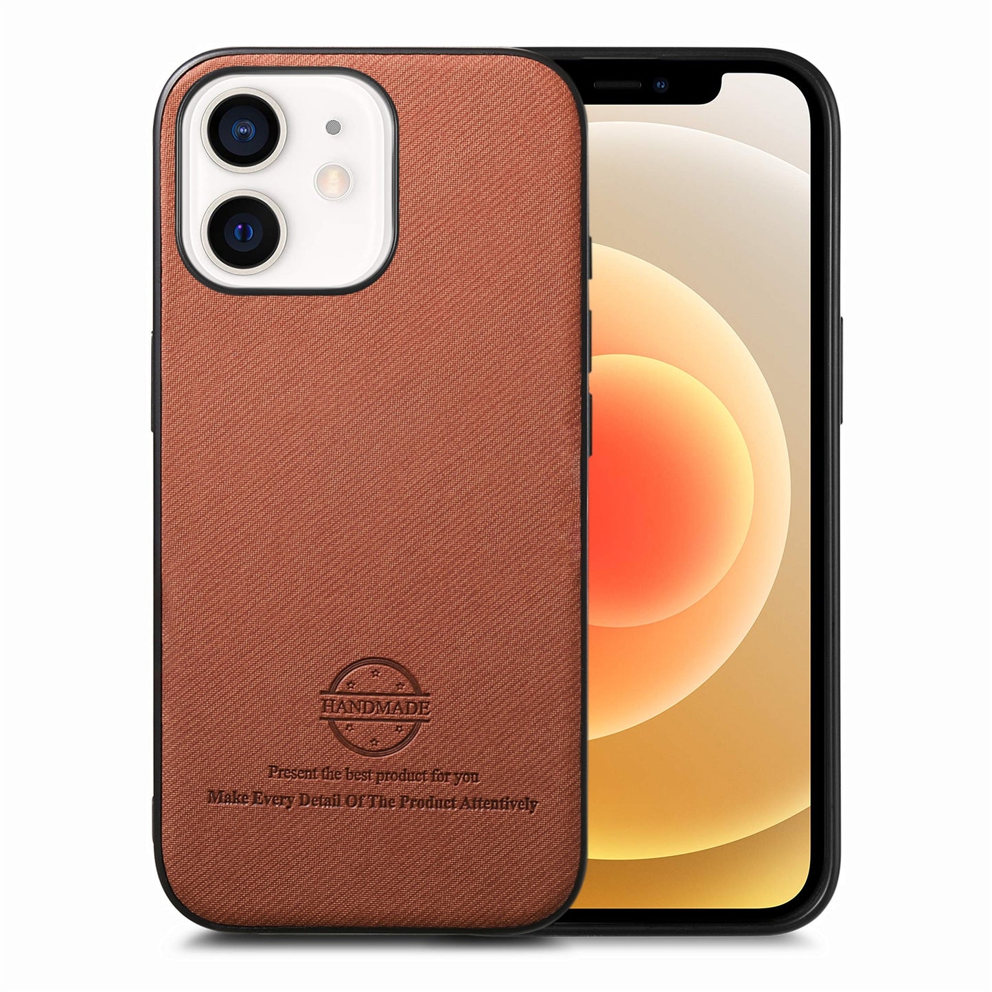 iPhone 12 Case - Vegan Leather and Twill Fabric Skin with Anti-Scratch and Drop Protection Back Phone Case