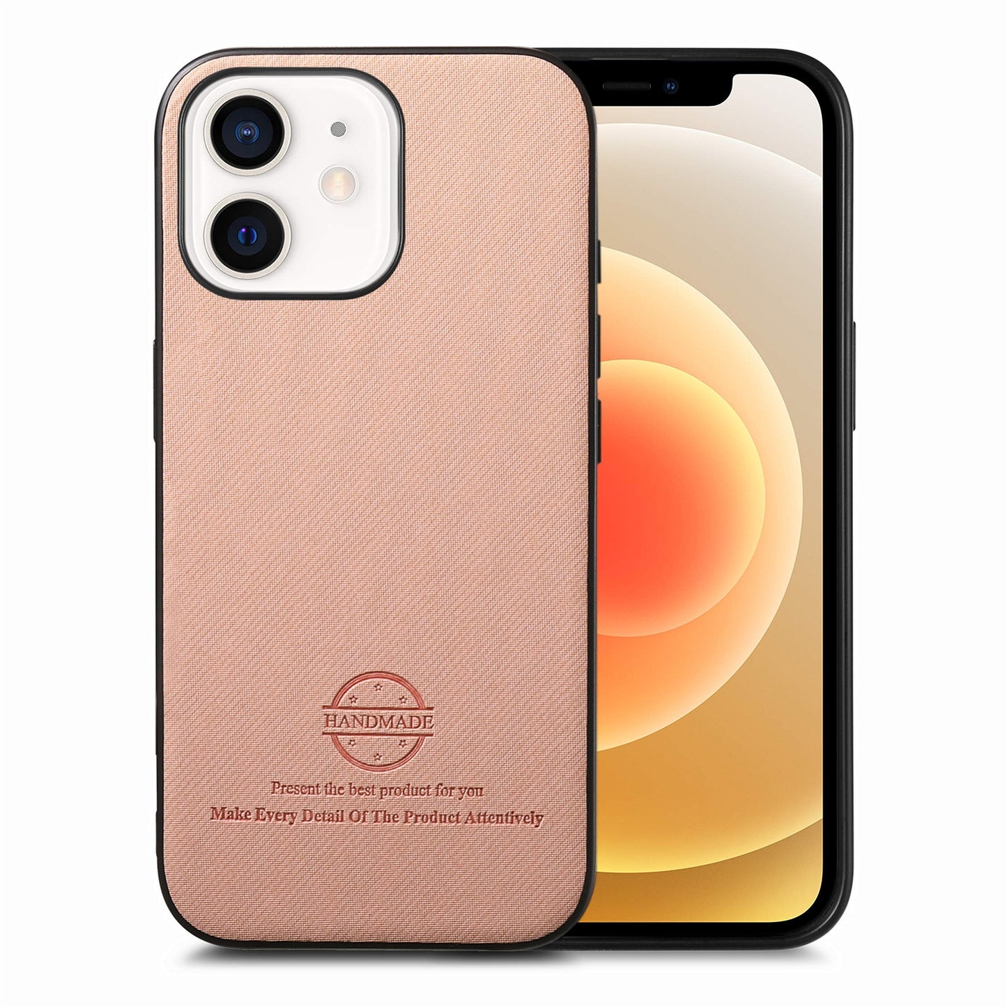 iPhone 12 Case - Vegan Leather and Twill Fabric Skin with Anti-Scratch and Drop Protection Back Phone Case