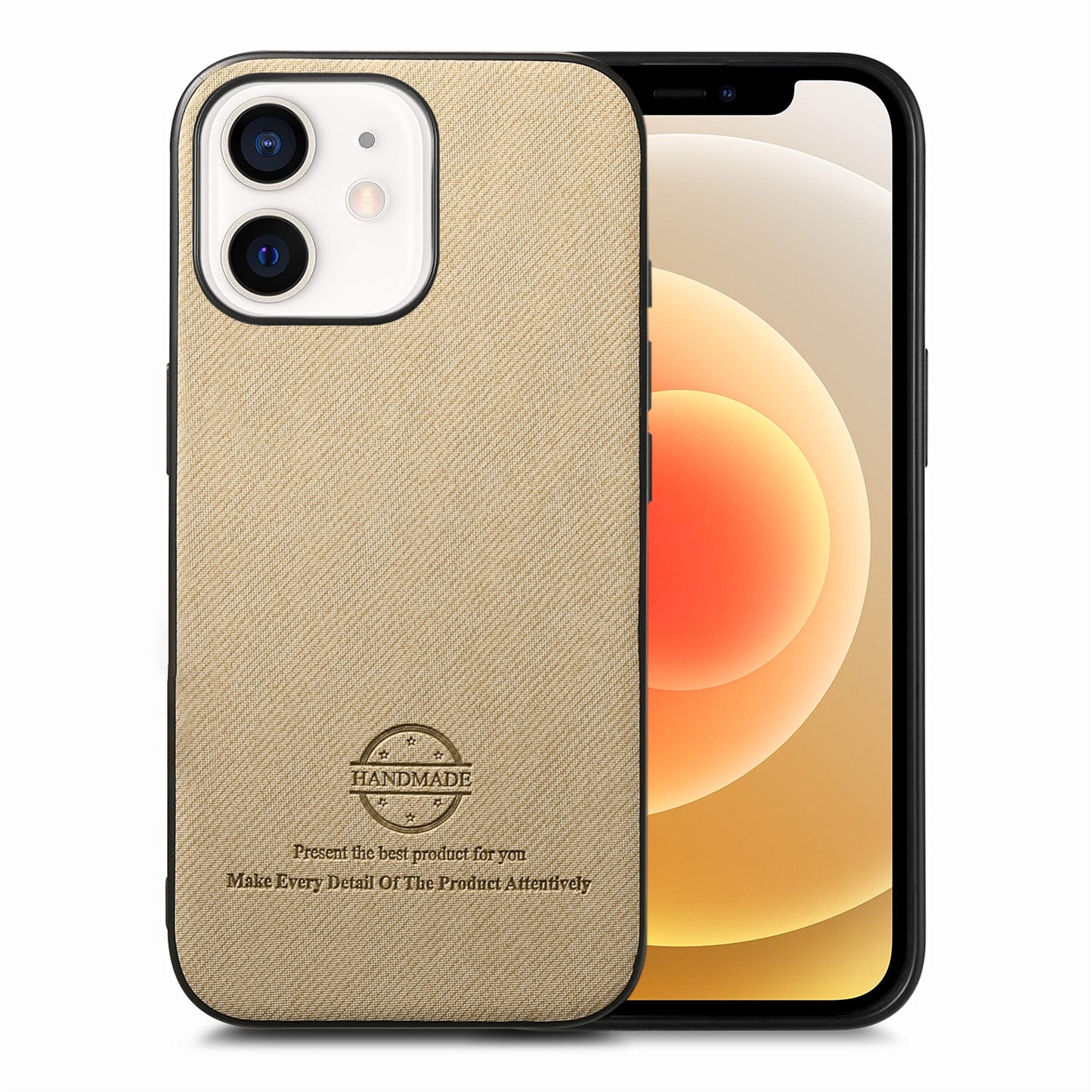 iPhone 12 Case - Vegan Leather and Twill Fabric Skin with Anti-Scratch and Drop Protection Back Phone Case