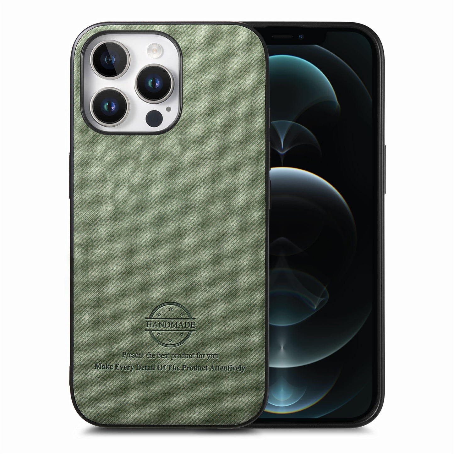iPhone 12 Pro Case - Vegan Leather and Twill Fabric Skin with Anti-Scratch and Drop Protection Back Phone Case