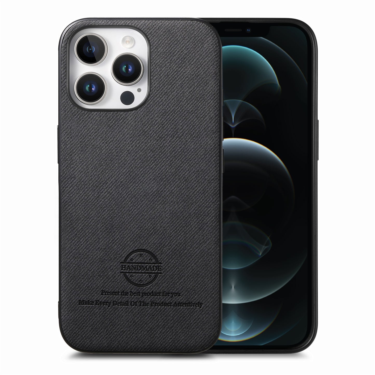 iPhone 12 Pro Case - Vegan Leather and Twill Fabric Skin with Anti-Scratch and Drop Protection Back Phone Case