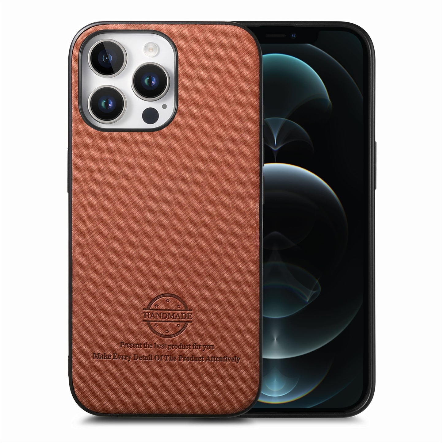 iPhone 12 Pro Max Case - Vegan Leather and Twill Fabric Skin with Anti-Scratch and Drop Protection Back Phone Case