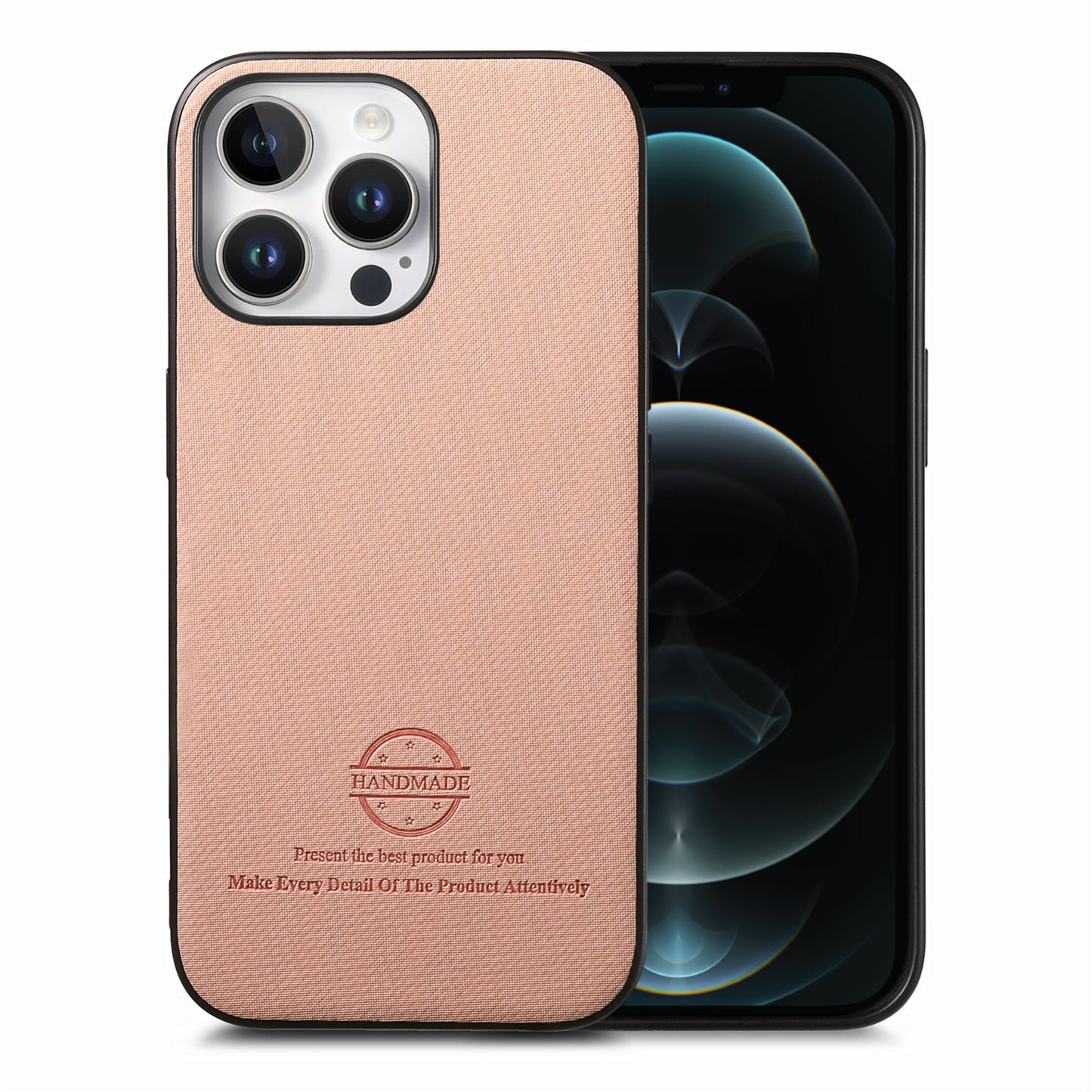 iPhone 12 Pro Max Case - Vegan Leather and Twill Fabric Skin with Anti-Scratch and Drop Protection Back Phone Case