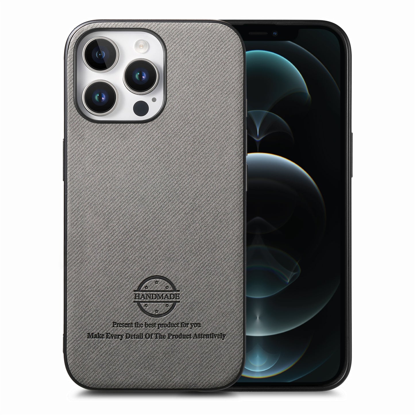 iPhone 12 Pro Max Case - Vegan Leather and Twill Fabric Skin with Anti-Scratch and Drop Protection Back Phone Case