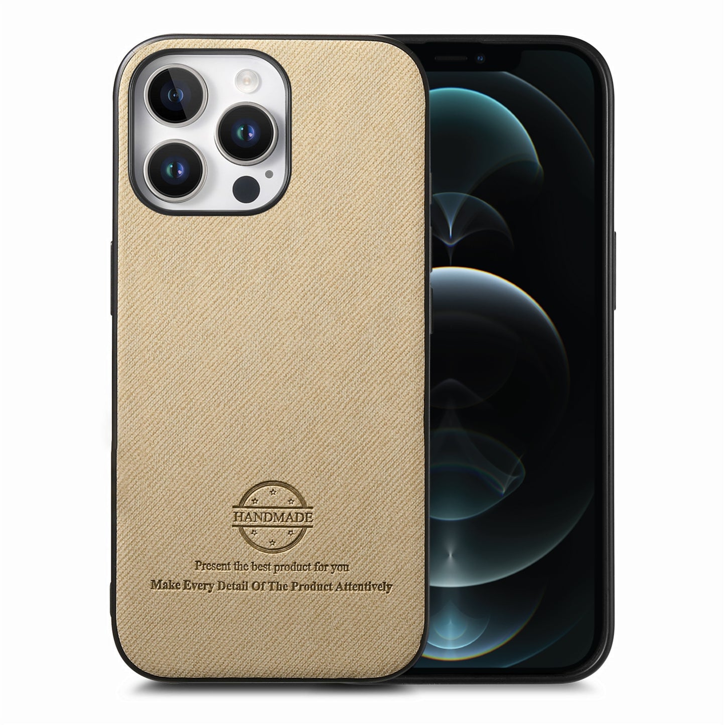 iPhone 12 Pro Max Case - Vegan Leather and Twill Fabric Skin with Anti-Scratch and Drop Protection Back Phone Case