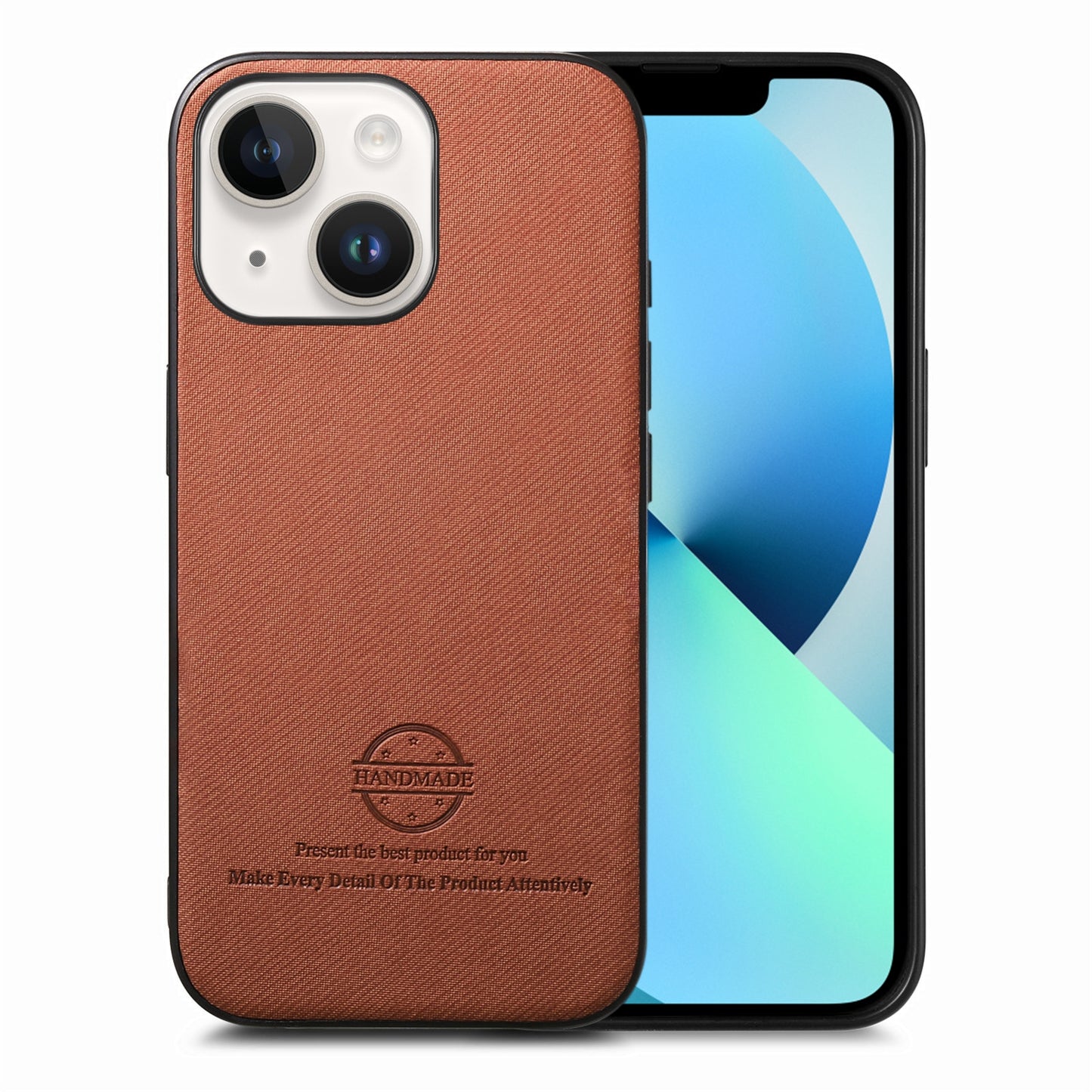 iPhone 13 Case - Vegan Leather and Twill Fabric Skin with Anti-Scratch and Drop Protection Back Phone Case